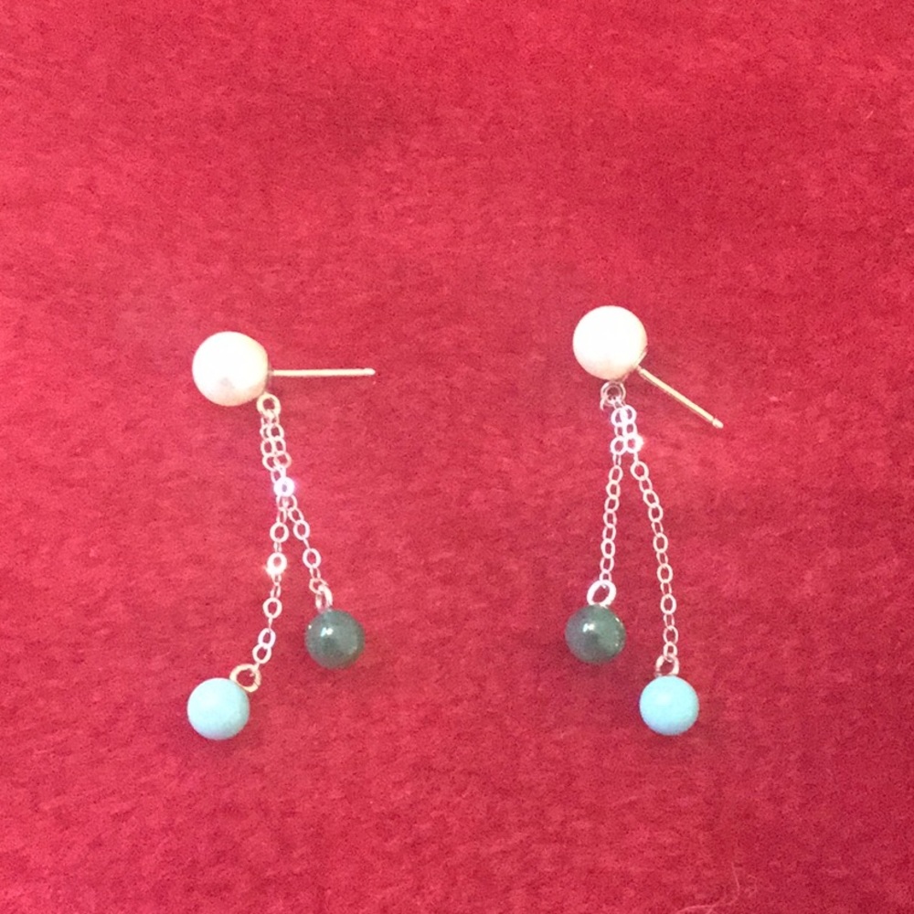 Sterling silver pearl with turquoise earrings